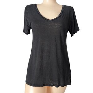 Velvet Graham Spencer Black Linen V Neck Tshirt Women Small Semi Sheer Stretch